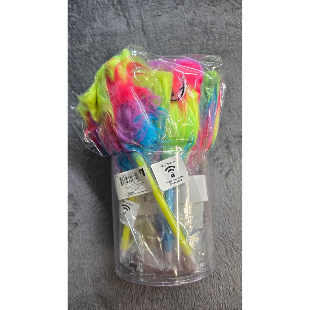 Rainbow Fuzzy Monster Pens Set of 16 Novelty Multi-Color Faux Fur Topper